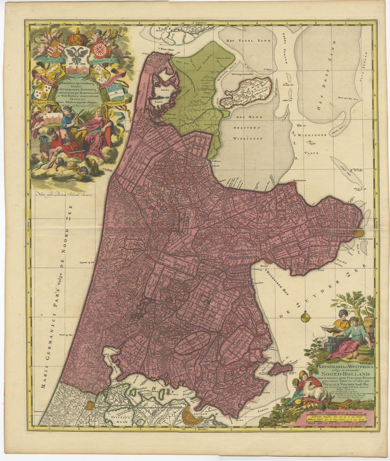 Antique Map Of The Province Of Noord Holland By Schenk (C.1730)