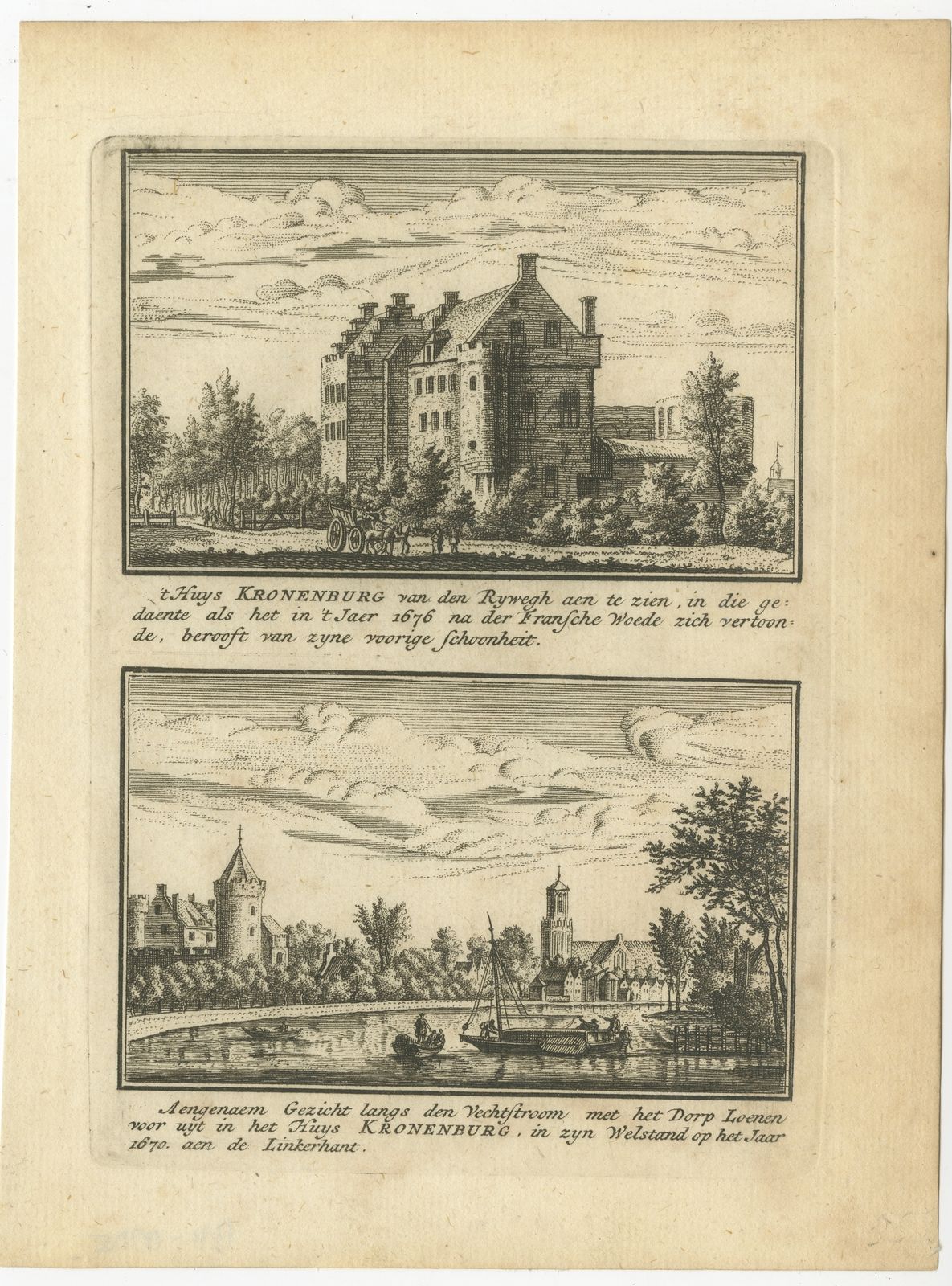 Antique Print Of Kronenburg Castle By Rademaker (C.1725)