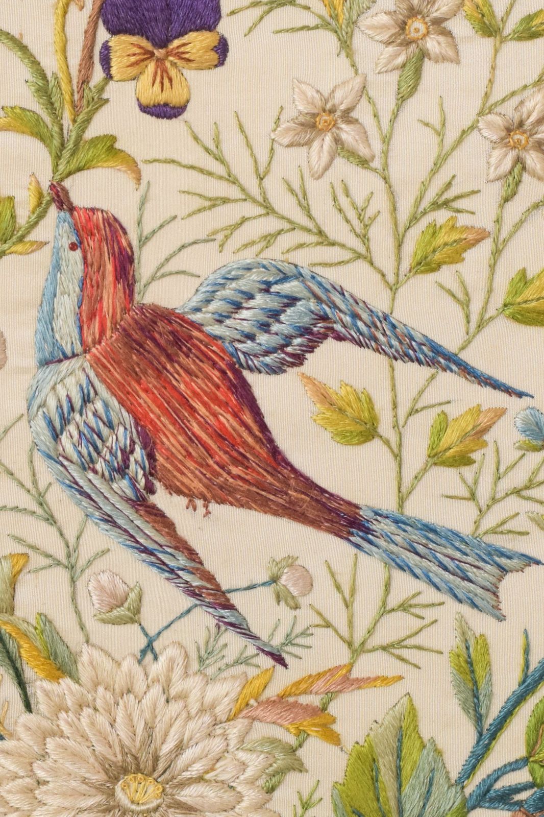 Ingelijst Borduurwerk Met Bloemen En Vogels photo Kunst