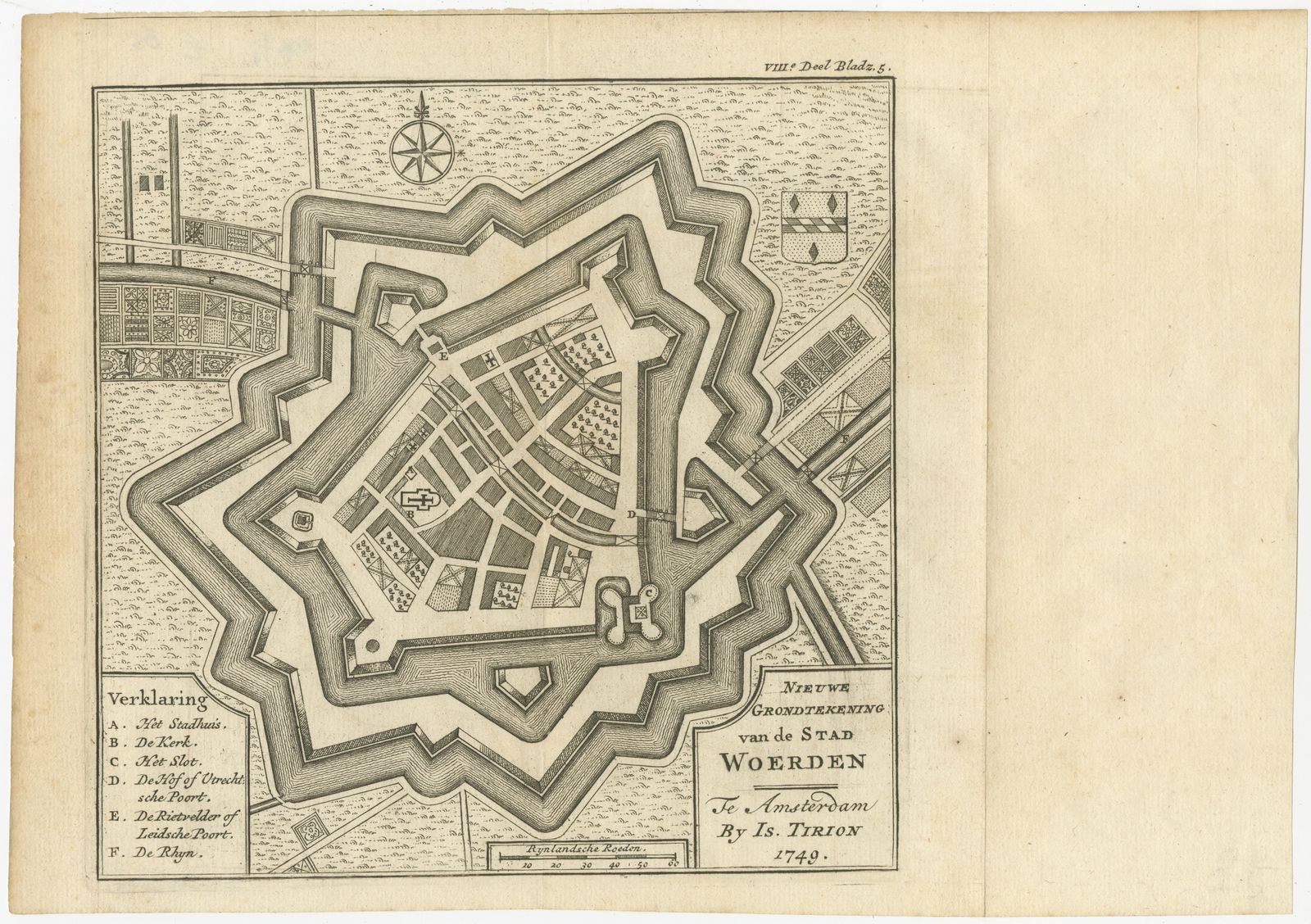 Antique Map Of The City Of Woerden By Tirion (C.1750)