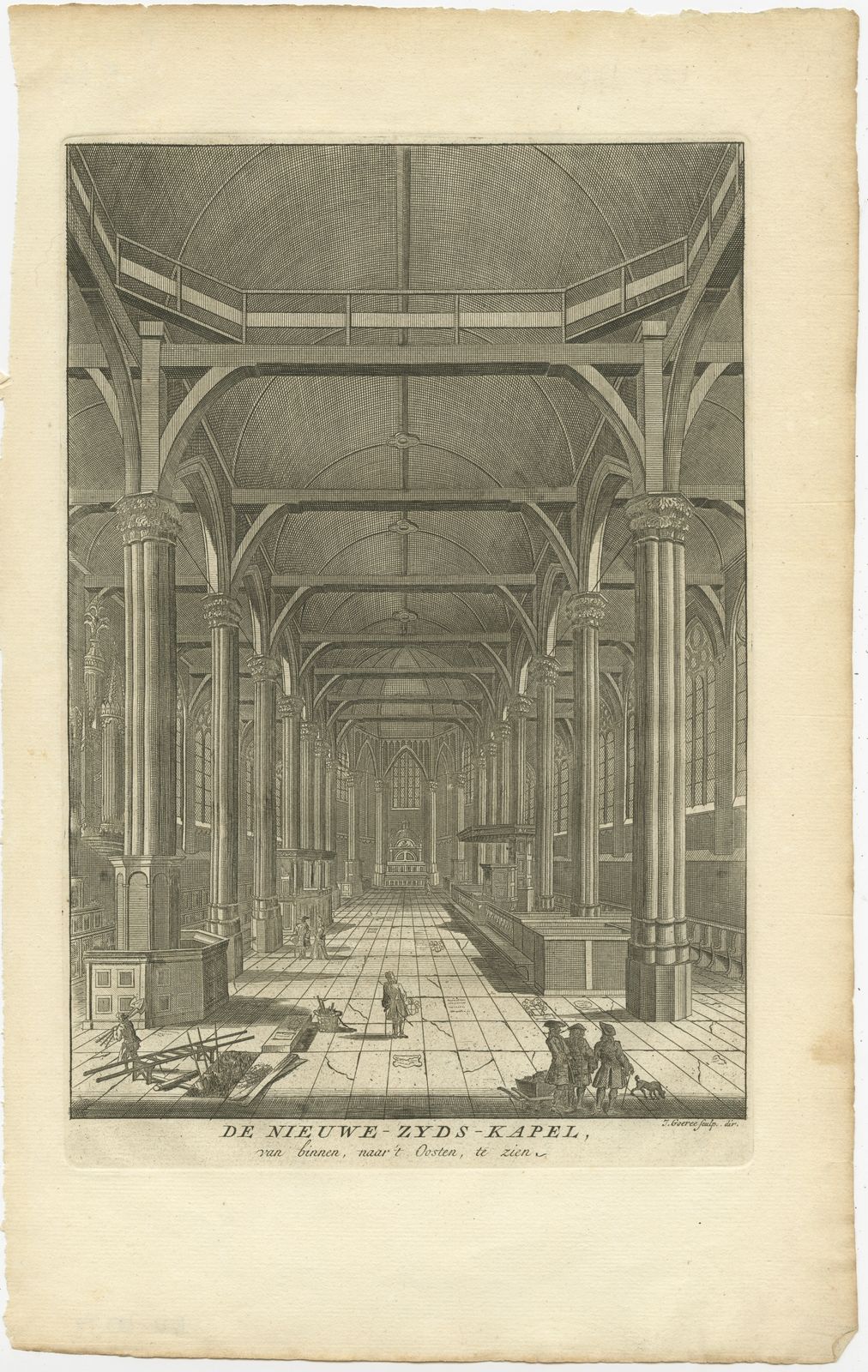 Antique Print Of The Interior Of The 'Nieuwezijds Kapel' By Goeree (1765)