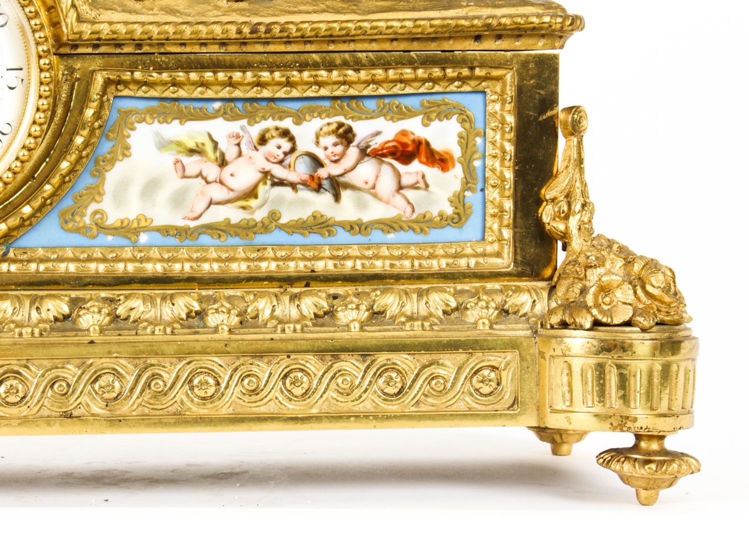 photo for sale Antique French Gilt Bronze Clock With Portrait Plaque Of Molière C.1860
