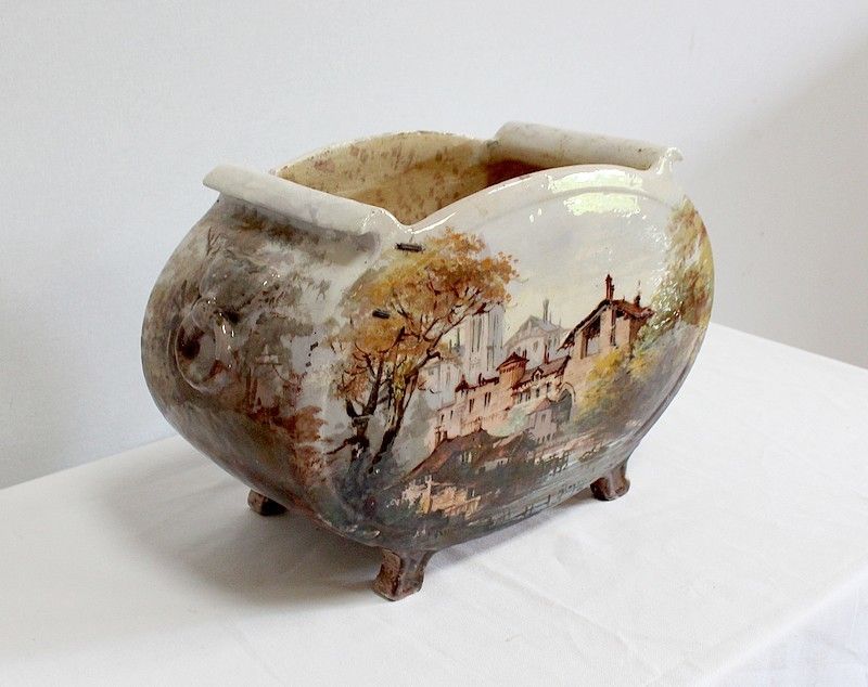 Painted Ceramic Planter, Signed E Gilles 19th photo for sale