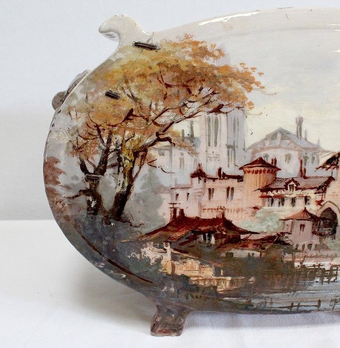 Painted Ceramic Planter, Signed E Gilles 19th photo buy