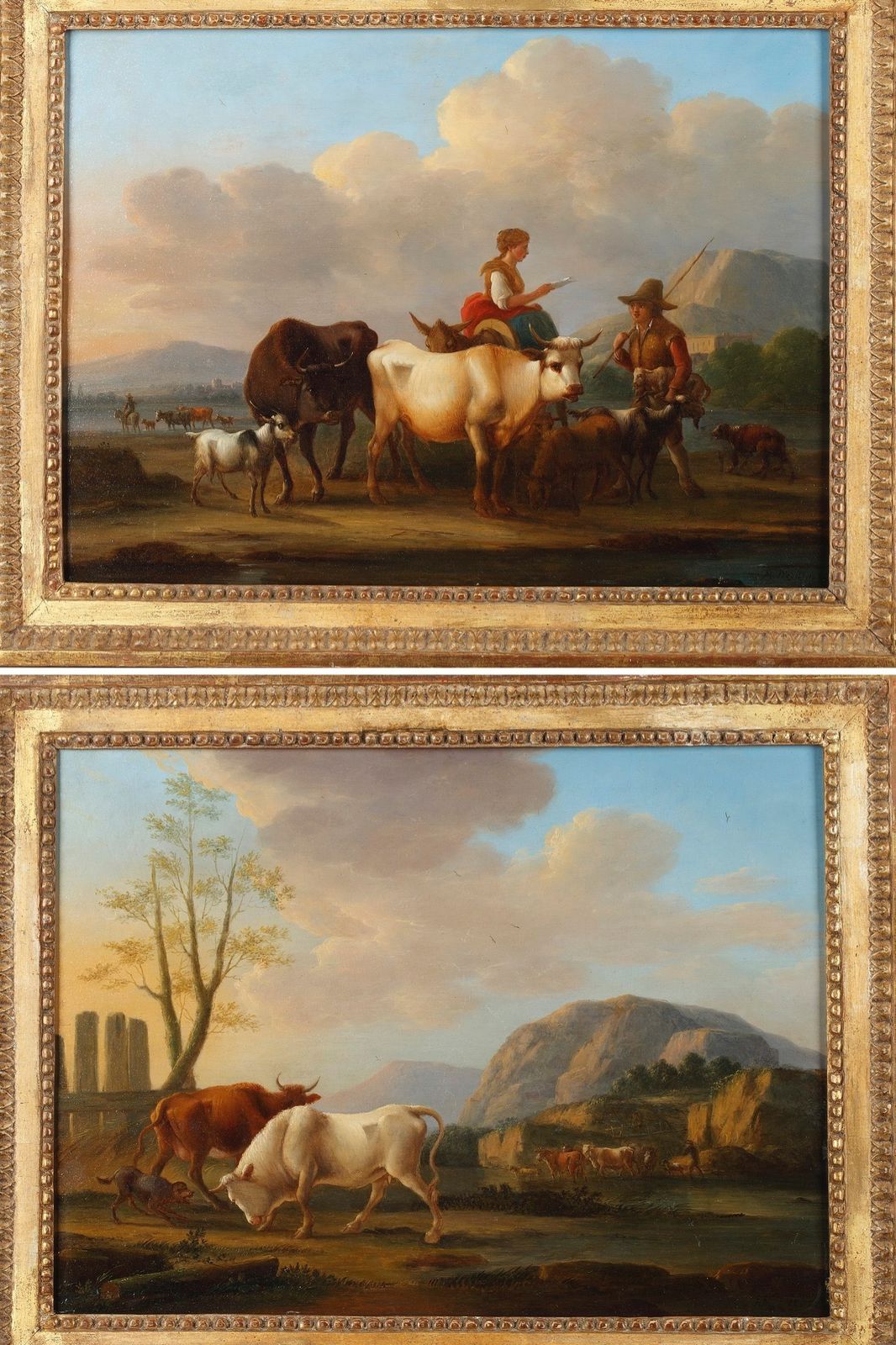 "Landscapes With Cows", Pair Of Oil On Panel, Signed Dieboldt