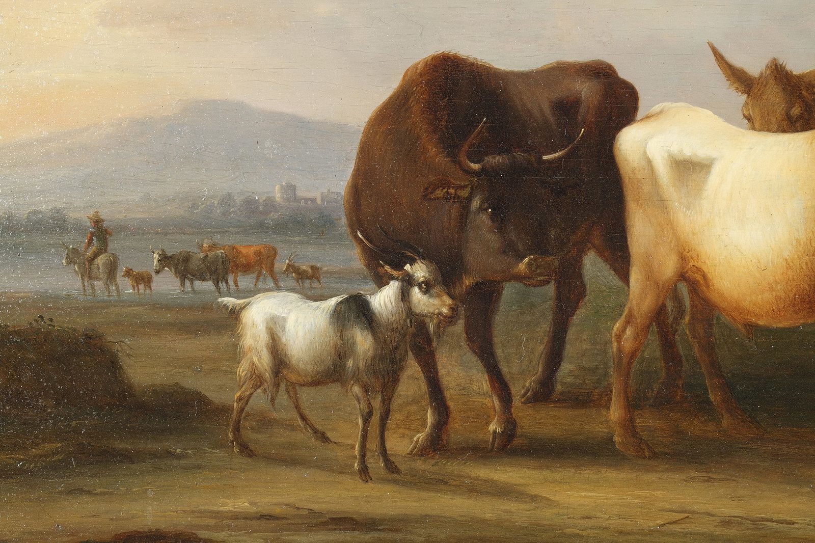 « Landscapes With Cows », paire de peintures à l'huile sur panneau, signées Dieboldt photo Art