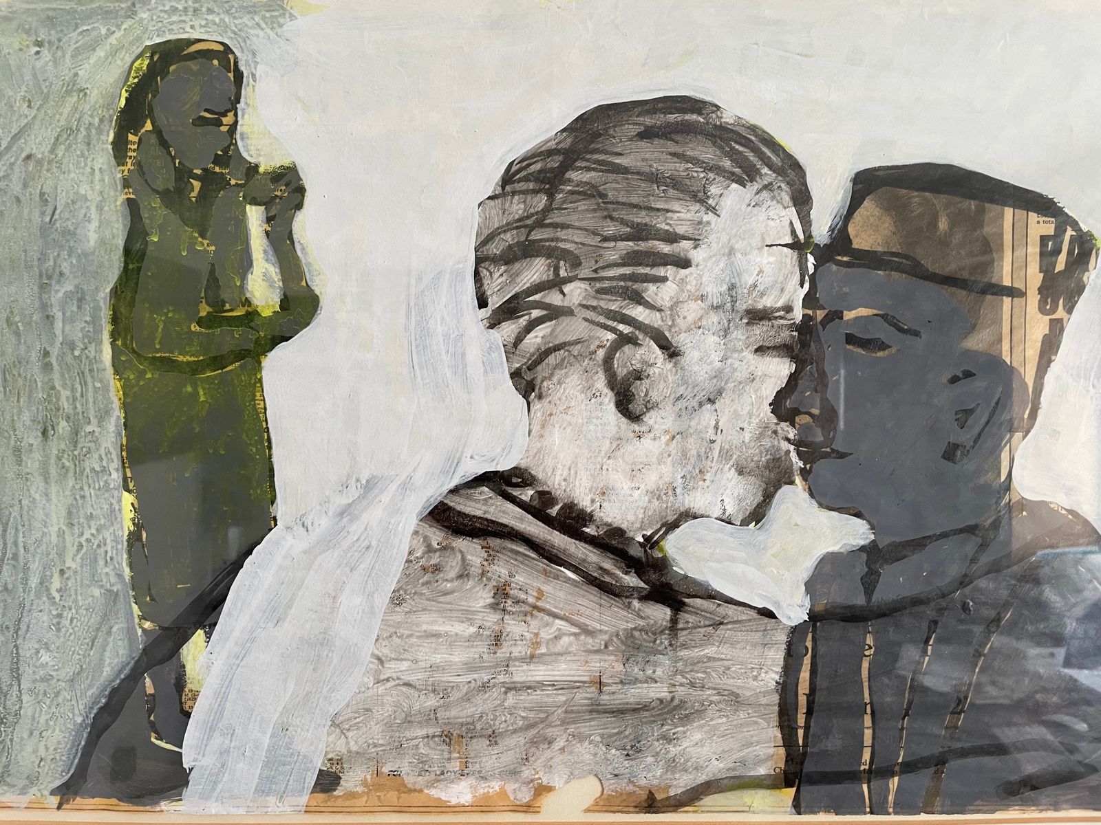 "Strange Encounter" 1984 Mixed Media On Paper By Angus Hood 1962 photo Art