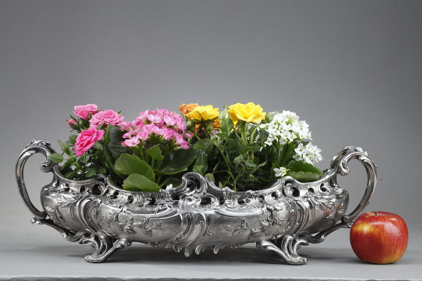 Jardinière en bronze argenté de style Louis XV, XIXe siècle photo for sale