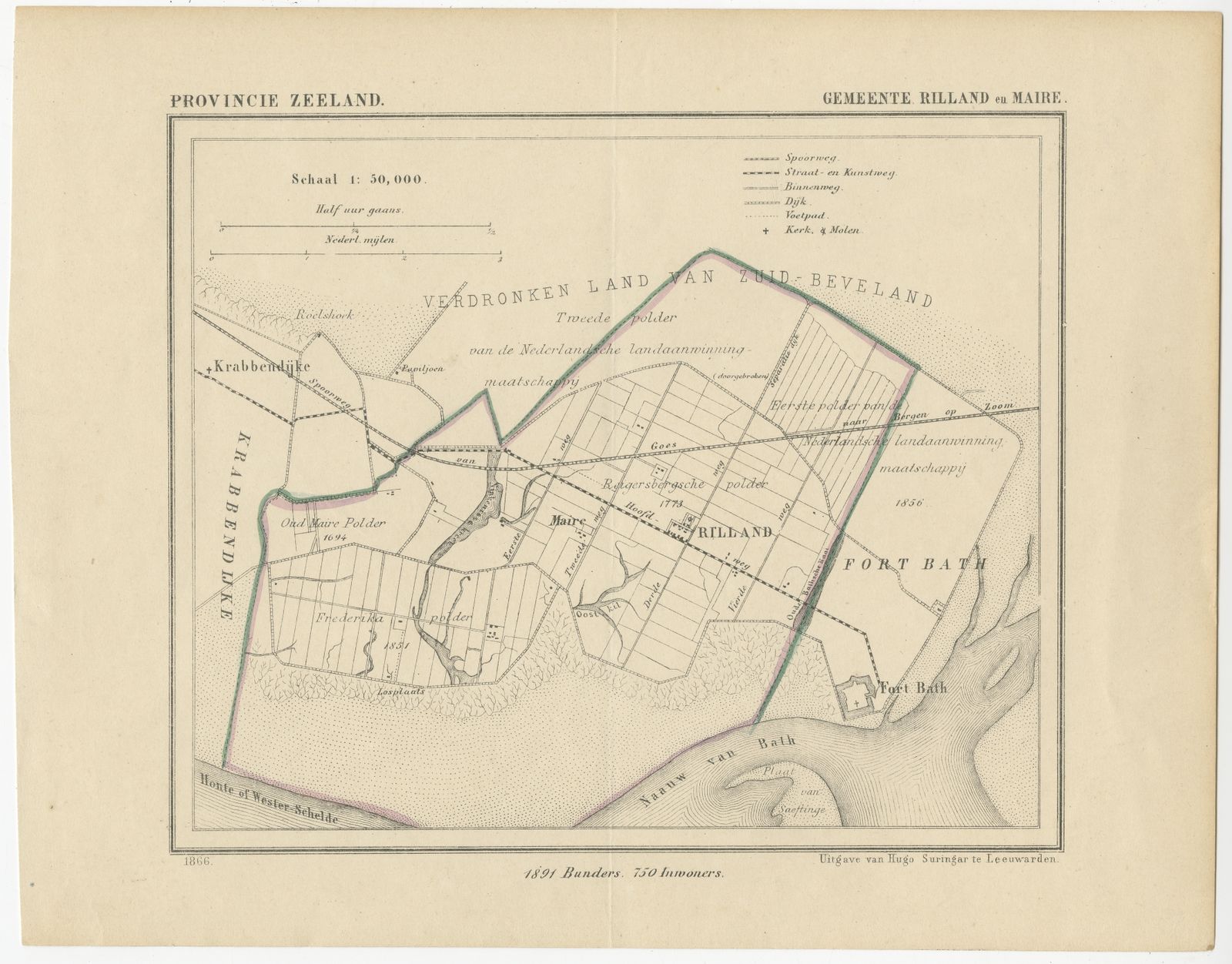Antique Map Of The Region Of Rilland And Maire By Kuyper (1866)