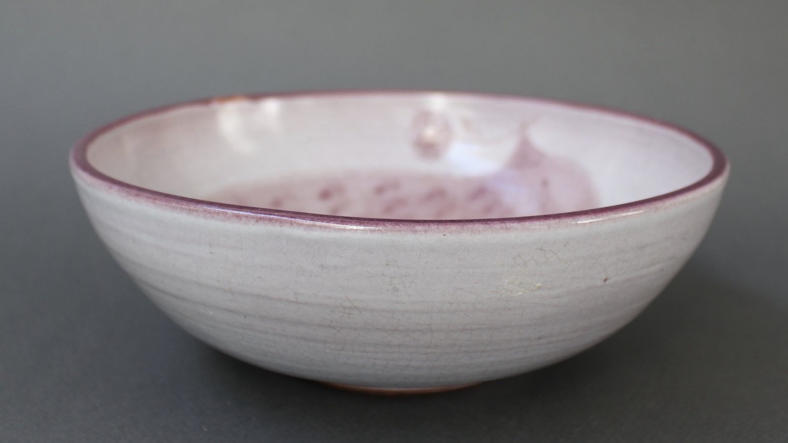 photo vinterior French Decorative Ceramic Bowl With Bird Motif By The Frères Cloutiers (Circa 1970s)