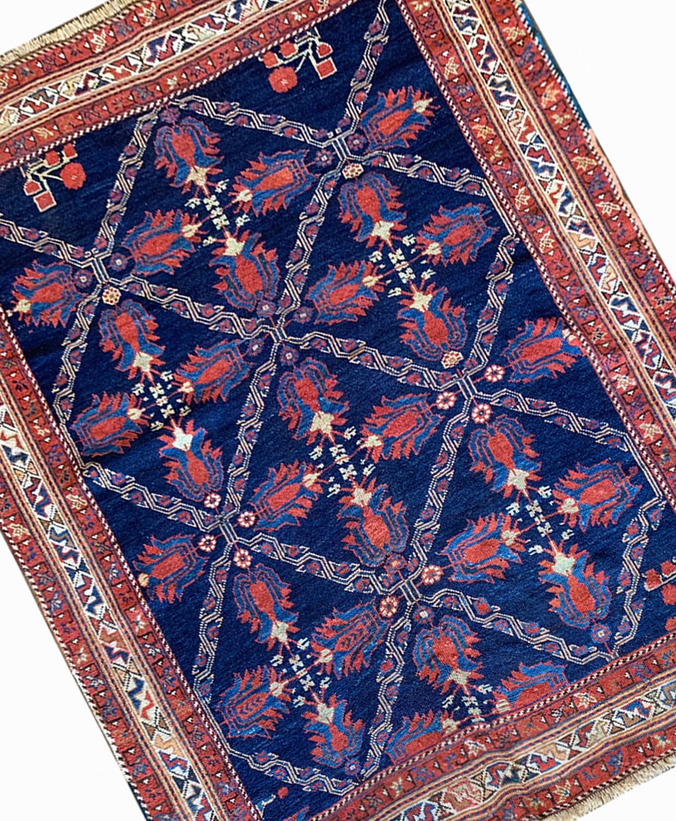 Antique Rugs Handmade Carpet Azerbaijan Blue Wool Rug 131x165cm photo buy