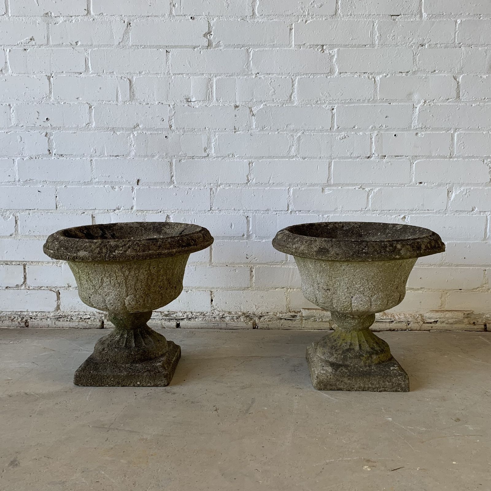 Small Pair Of Weathered Reclaimed Composition Urns photo furniture