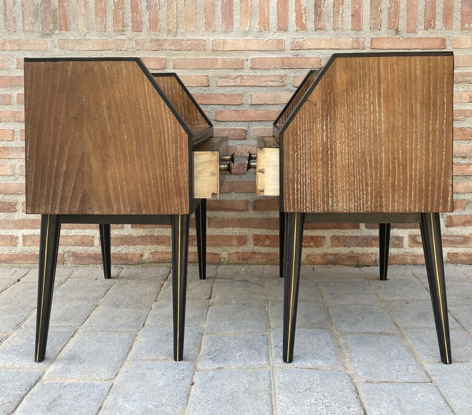 Mid Century Italian Nightstands With Glass, 1960s, Set Of 2 photo vintage