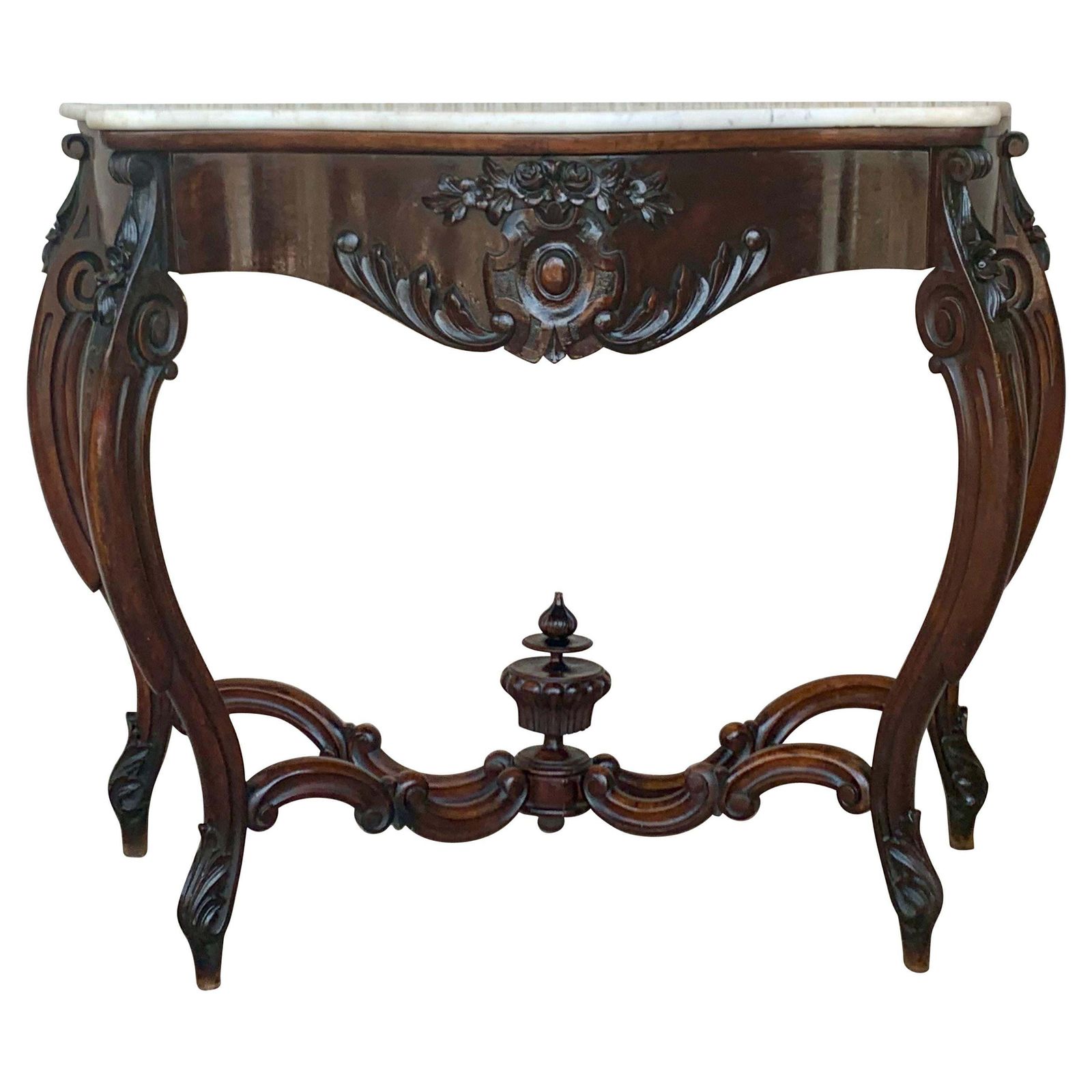 Console de style Régence en noyer sculpté, plateau en marbre, XIXe siècle