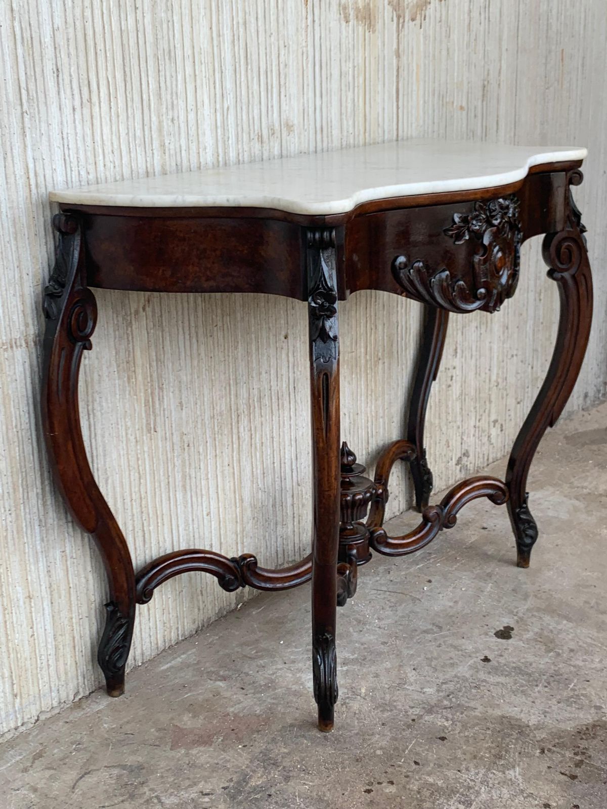 19th French Regency Carved Walnut Console Table With Drawer & Marble Top photo Furniture