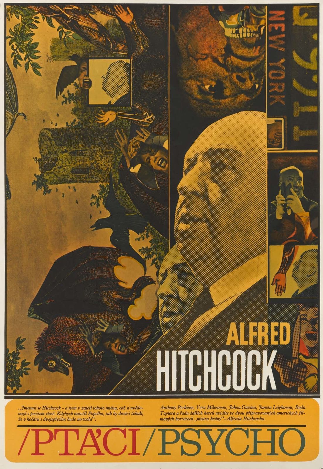 Original Czechoslovakian Film Poster For The Double Bill Release Of The Birds And Psycho photo Art