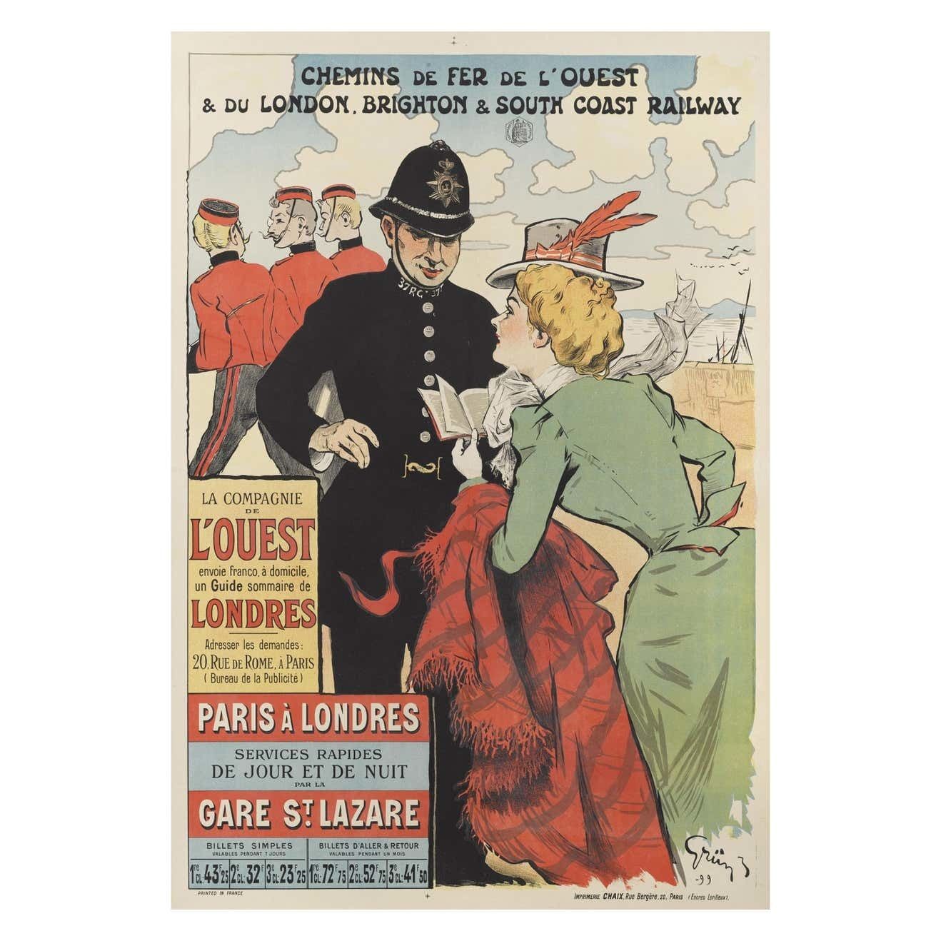 Original French Advertising Poster From 1899 Paris A Londres, Paris To London