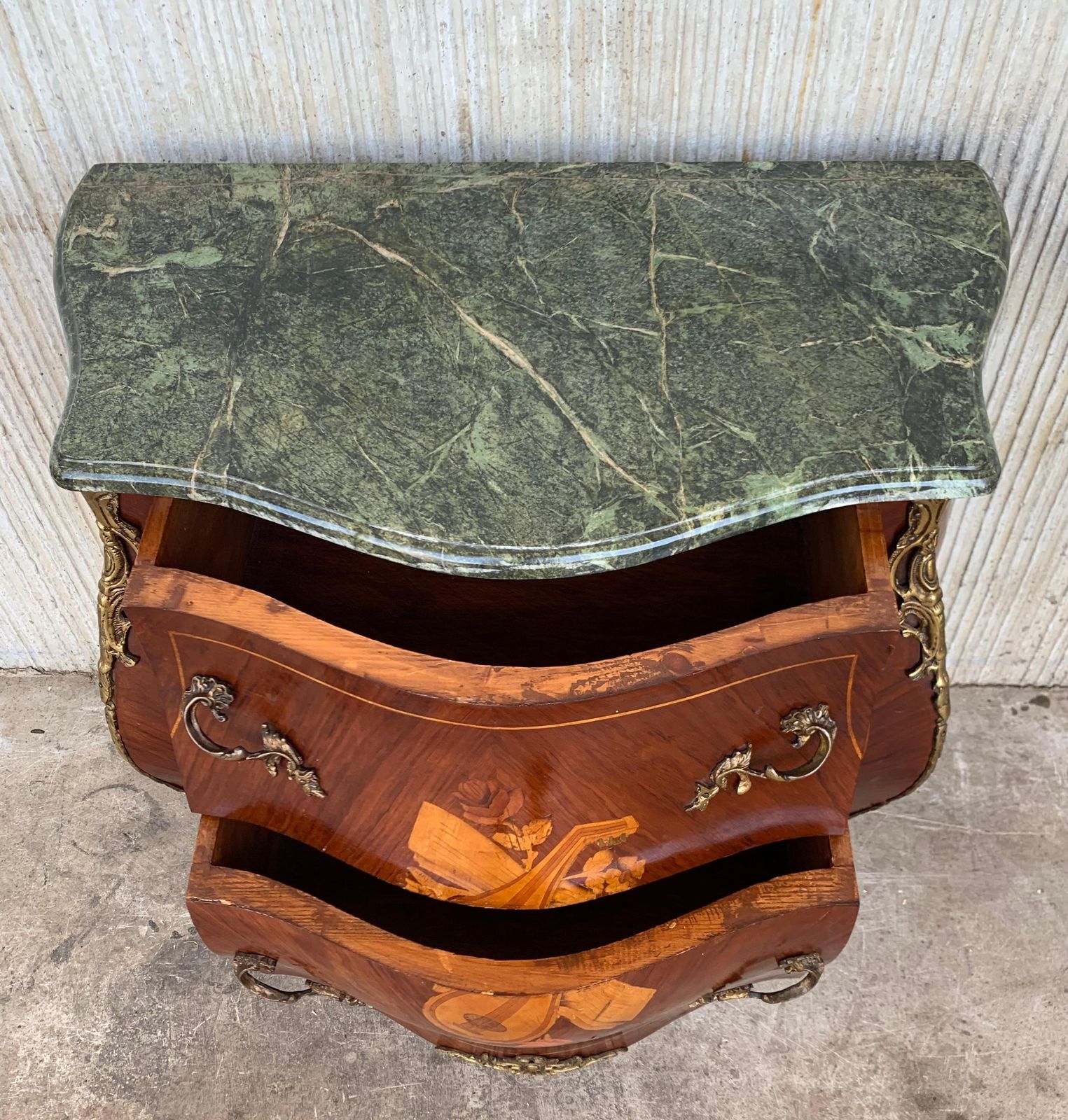 photo furniture French Louis XV Style Fine Kingwood And Marquetry Ormolu Mounted Bombe Commode