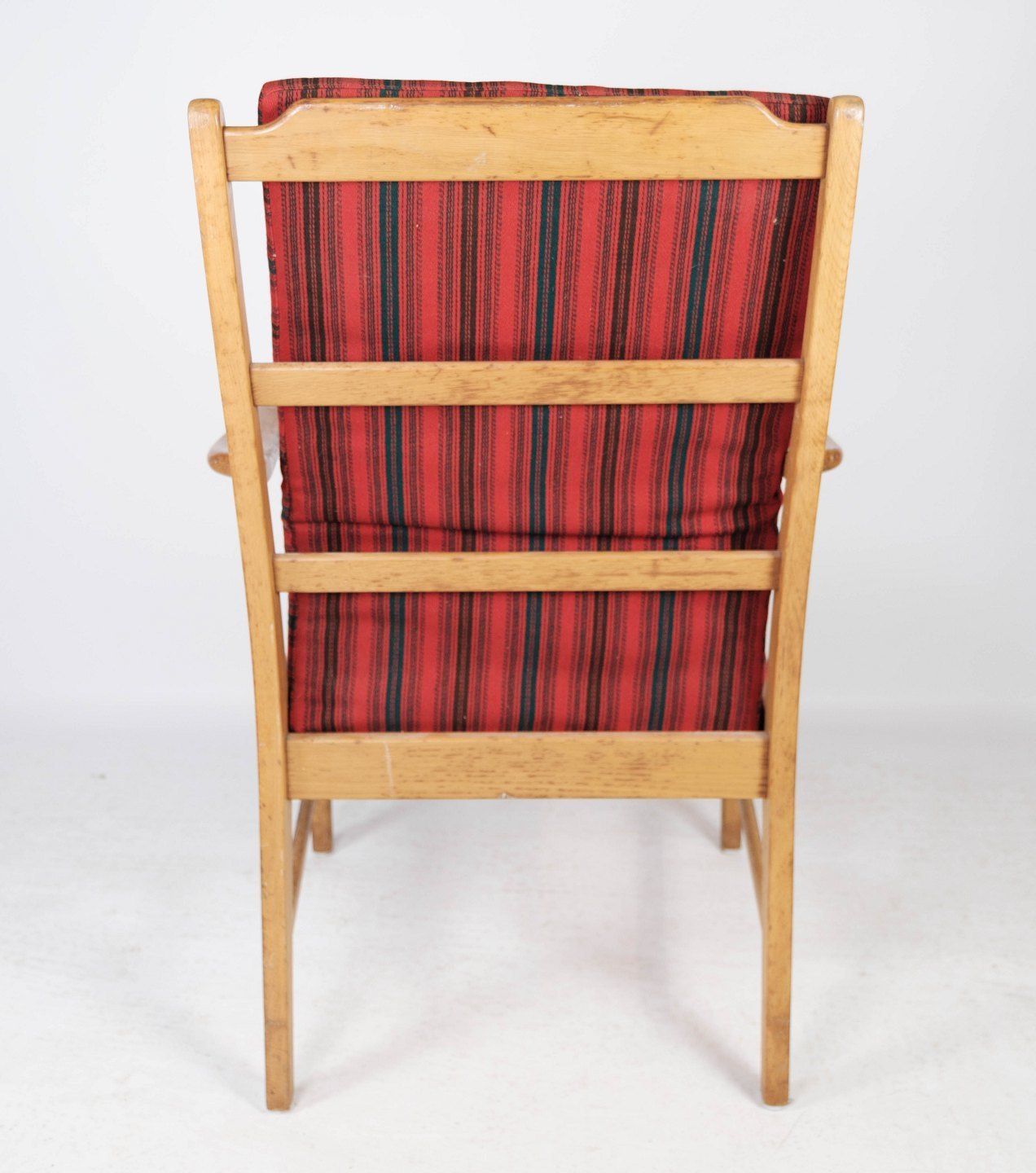 Armchair In Oak With Cushions Upholstered In Red Striped Fabric, Swedish By Bjärnums Möbelfabrik 1960s. photo Furniture