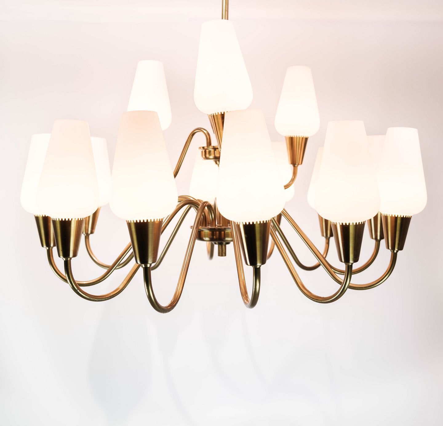 Lamp With Arms In Brass And Glass Of Danish Design From The 1950s.