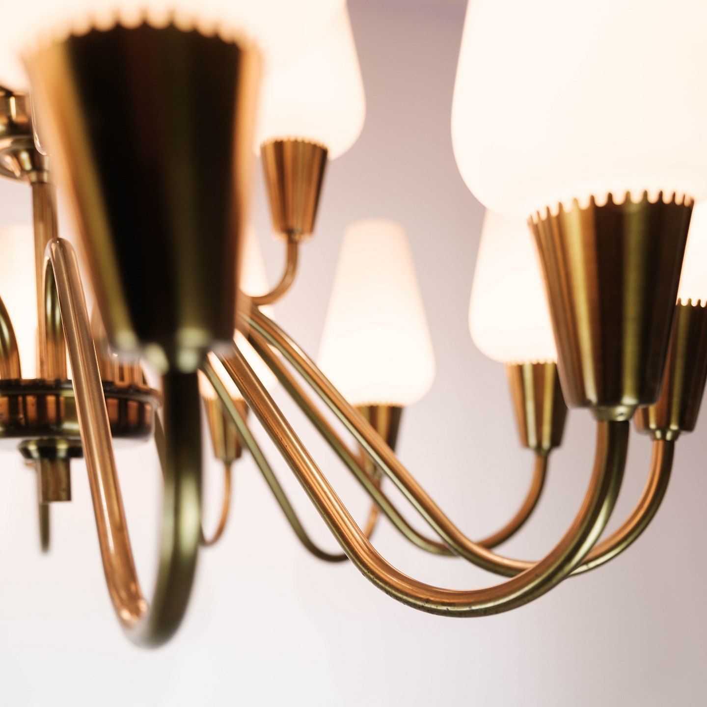 Lamp With Arms In Brass And Glass Of Danish Design From The 1950s. photo for sale