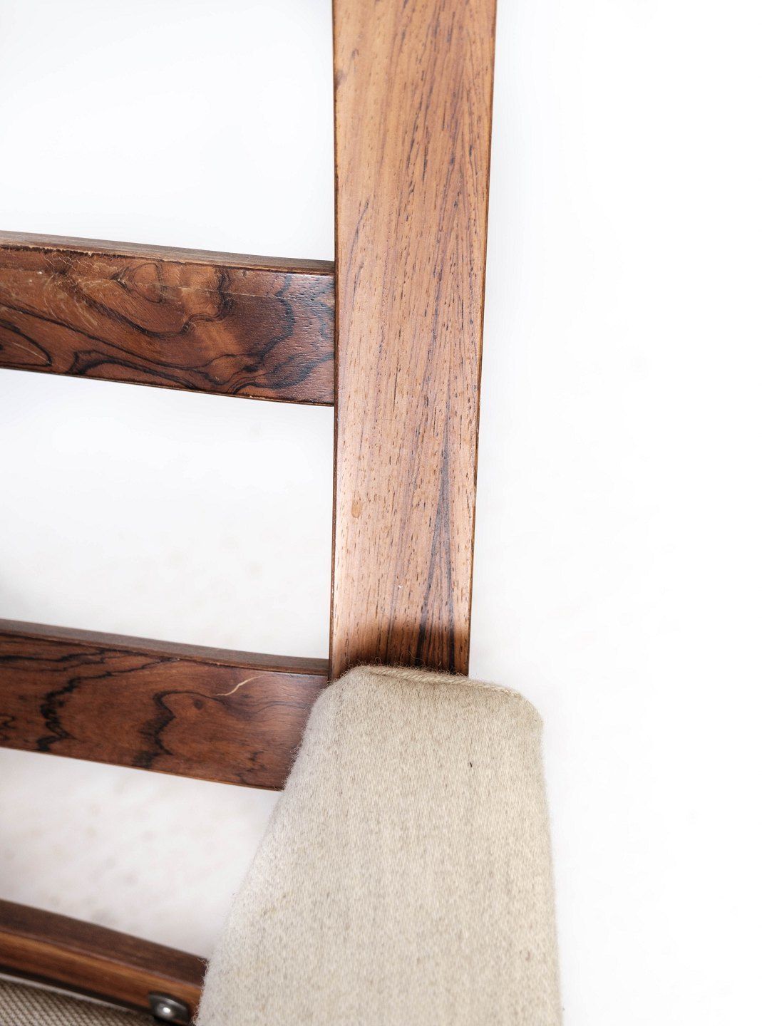 Easy Chair In Rosewood And Upholstered With Light Fabric, Of Danish Design From The 1960s. photo vintage