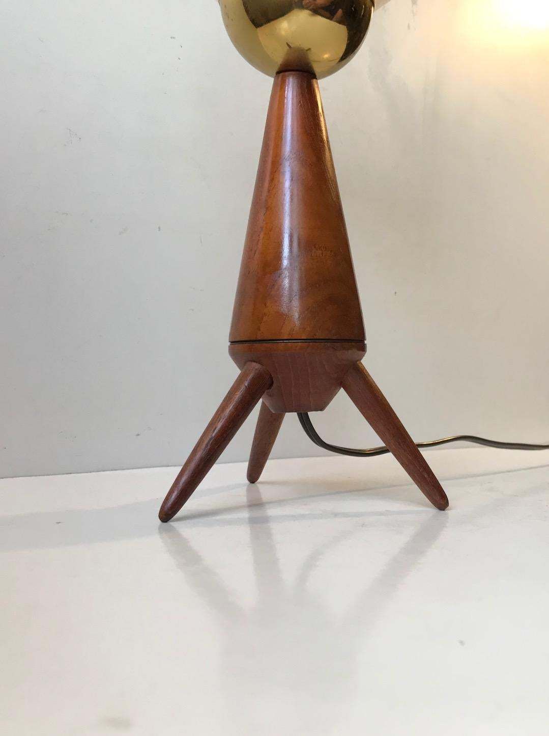Scandinavian Midcentury Tripod Table Lamp In Teak And Glass 1960s photo Lighting