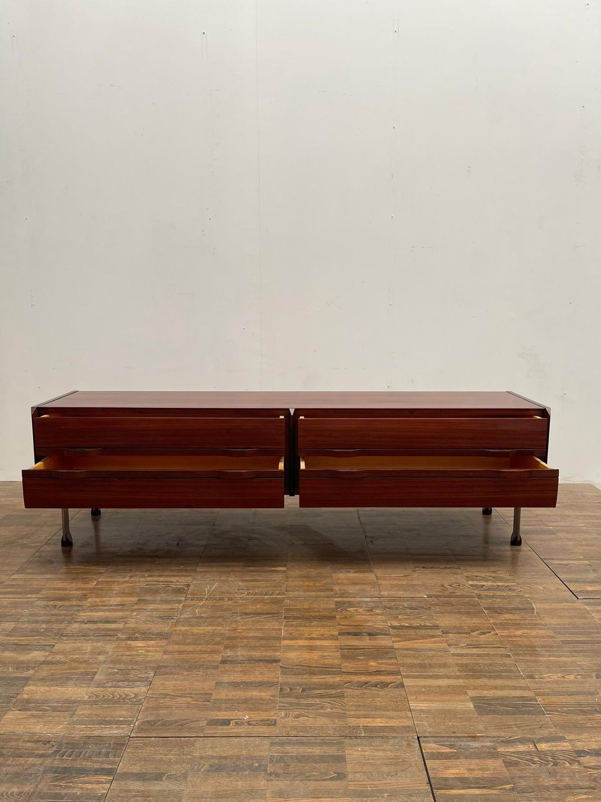 Mid Century Modern Italian Low Wooden Credenza, With Four Drawers photo Furniture