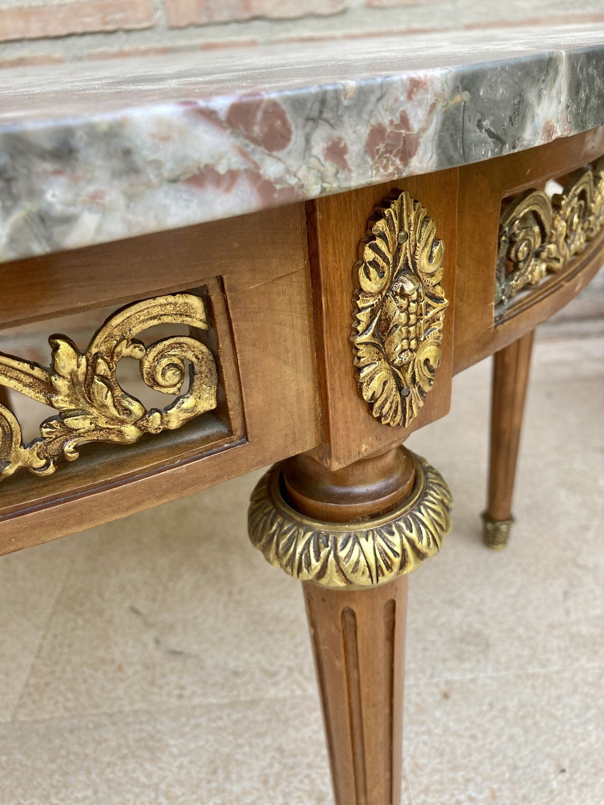 20th Century Louis XVI Style With Bronze And Round Marble French Oak Wood Table photo 2232.0