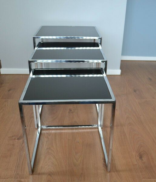 Chrome And Smoked Glass Nest Of Tables photo for sale