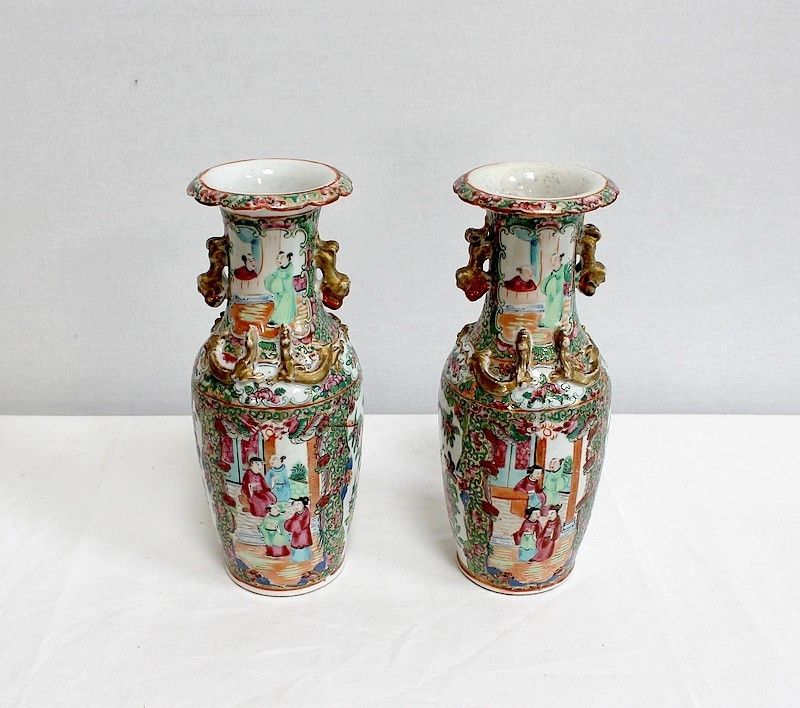 Pair Of Canton Porcelain Vases, China, Late 19th Century