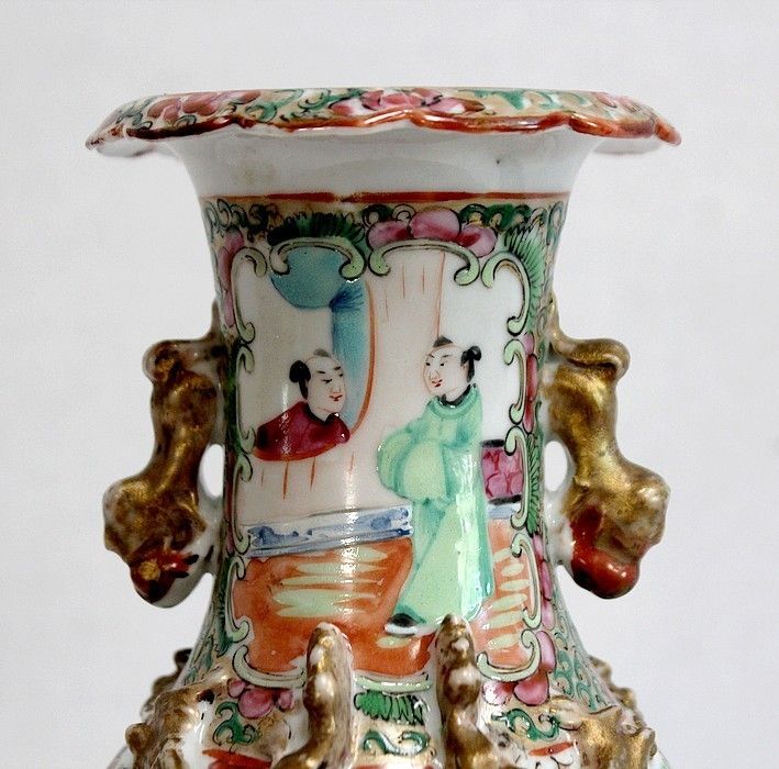 photo for sale Pair Of Canton Porcelain Vases, China, Late 19th Century
