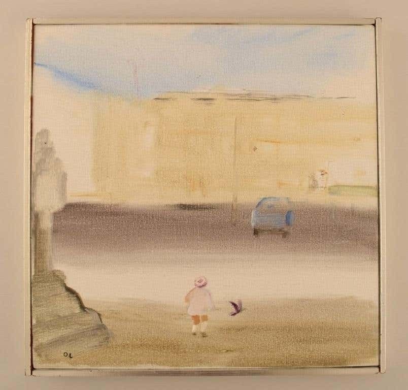 Olle Lindgren, Sweden, Oil On Canvas, City Motif, Dated 1976 photo furniture