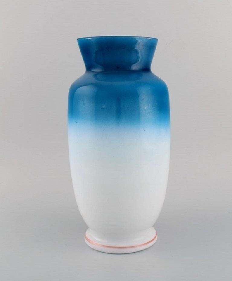 Antique Vase In Mouth Blown Opal Art Glass With Hand Painted Flowers And Foliage photo 147.0