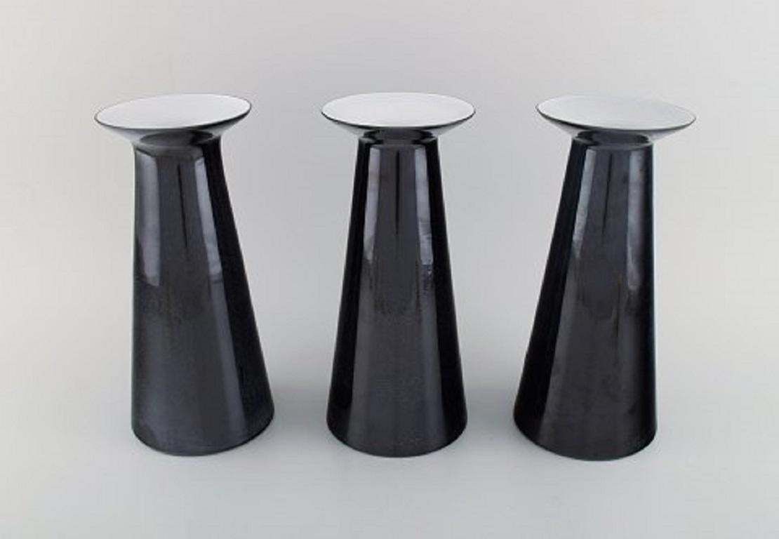 Stölzle Oberglas, Austria, Three Beatrice And Nora Vases In Black Art Glass
