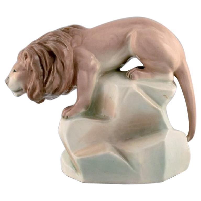 Amphora, Czechoslovakia, Hand Painted Art Deco Porcelain Figurine Of A Lion