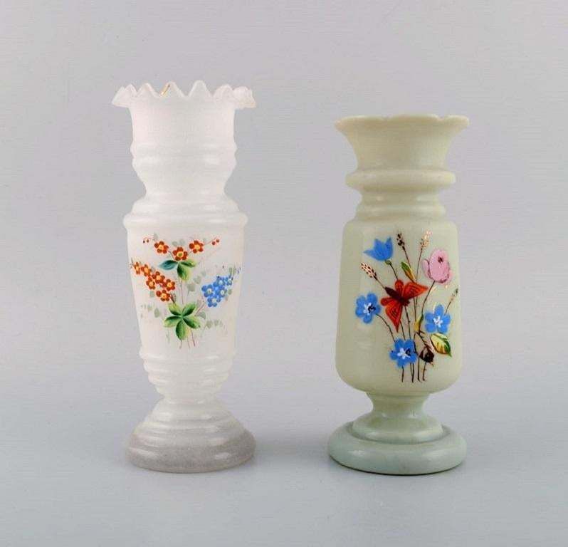 Four Antique Vases In Hand Painted Mouth Blown Opal Art Glass, Approx, 1900 photo furniture