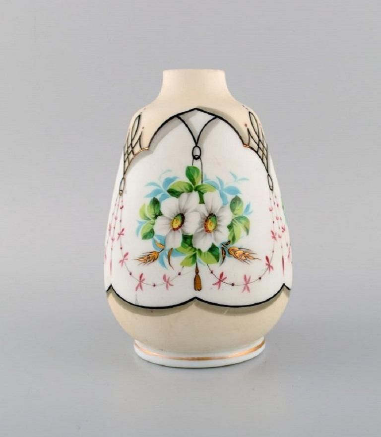 Four Antique Vases In Hand Painted Mouth Blown Opal Art Glass, Approx, 1900 photo Home Decor