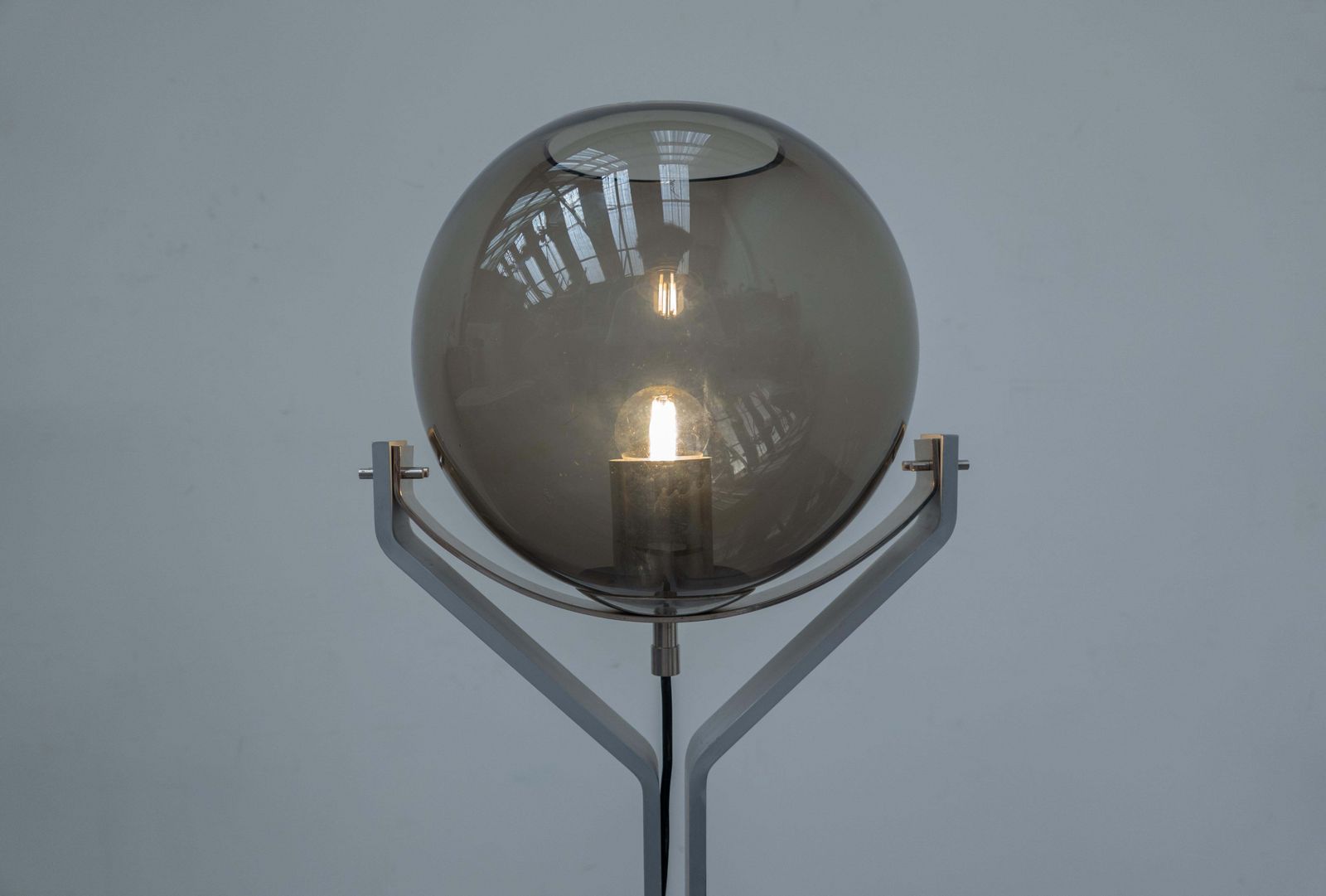 Iitalian Floor Lamp Travertine, Steel And Glass photo vintage