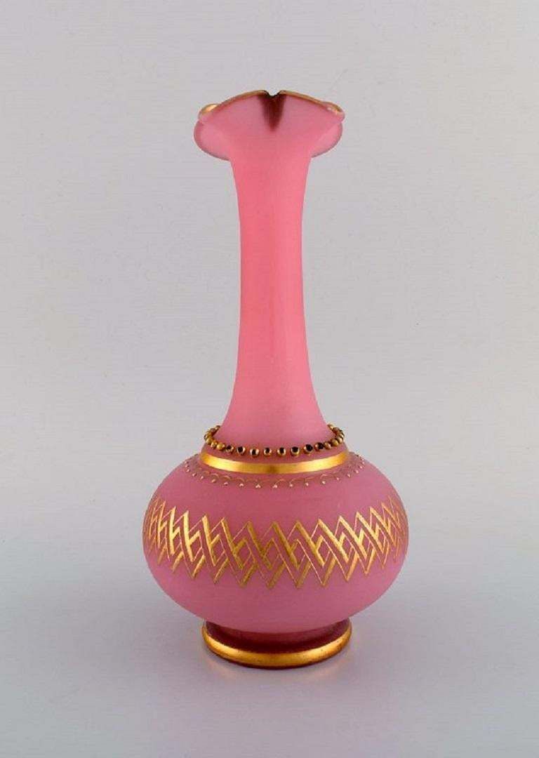 Large Vase In Pink Mouth Blown Art Glass Decorated With 24 Carat Gold Leaf photo for sale