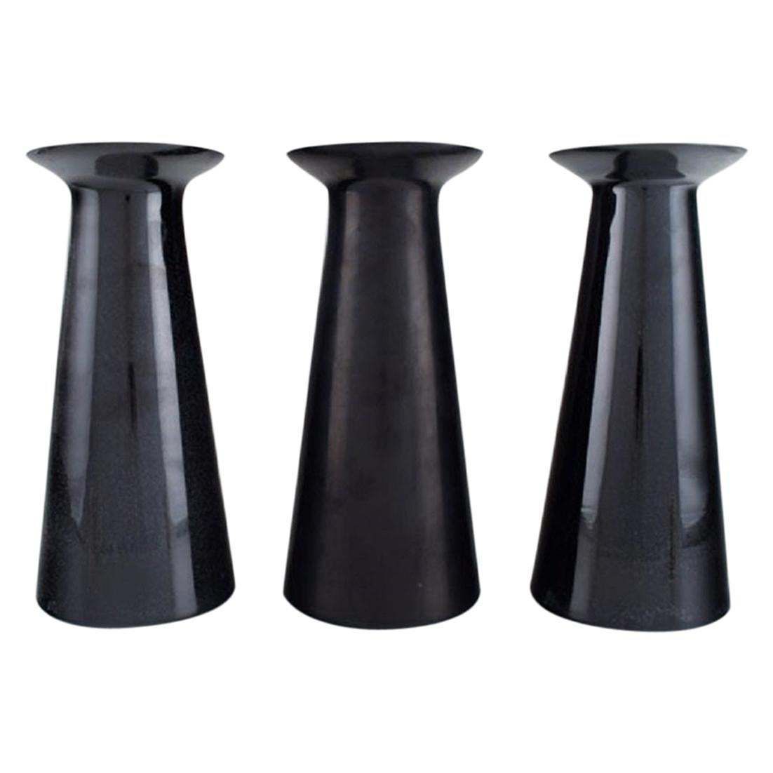 Stölzle Oberglas, Austria, Three Beatrice And Nora Vases In Black Art Glass