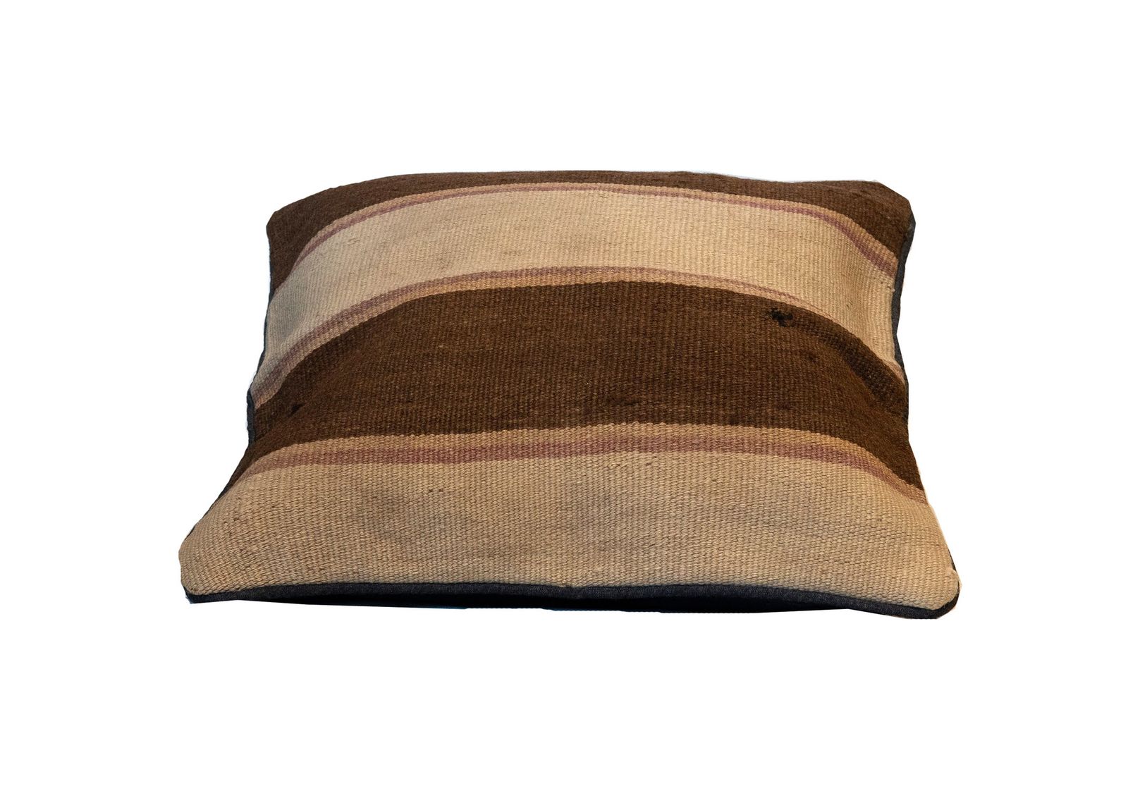 Hand Made Brown Cream Wool Kilim Cushion Cover Country House Scatter Pillow 40x40cm photo Textiles