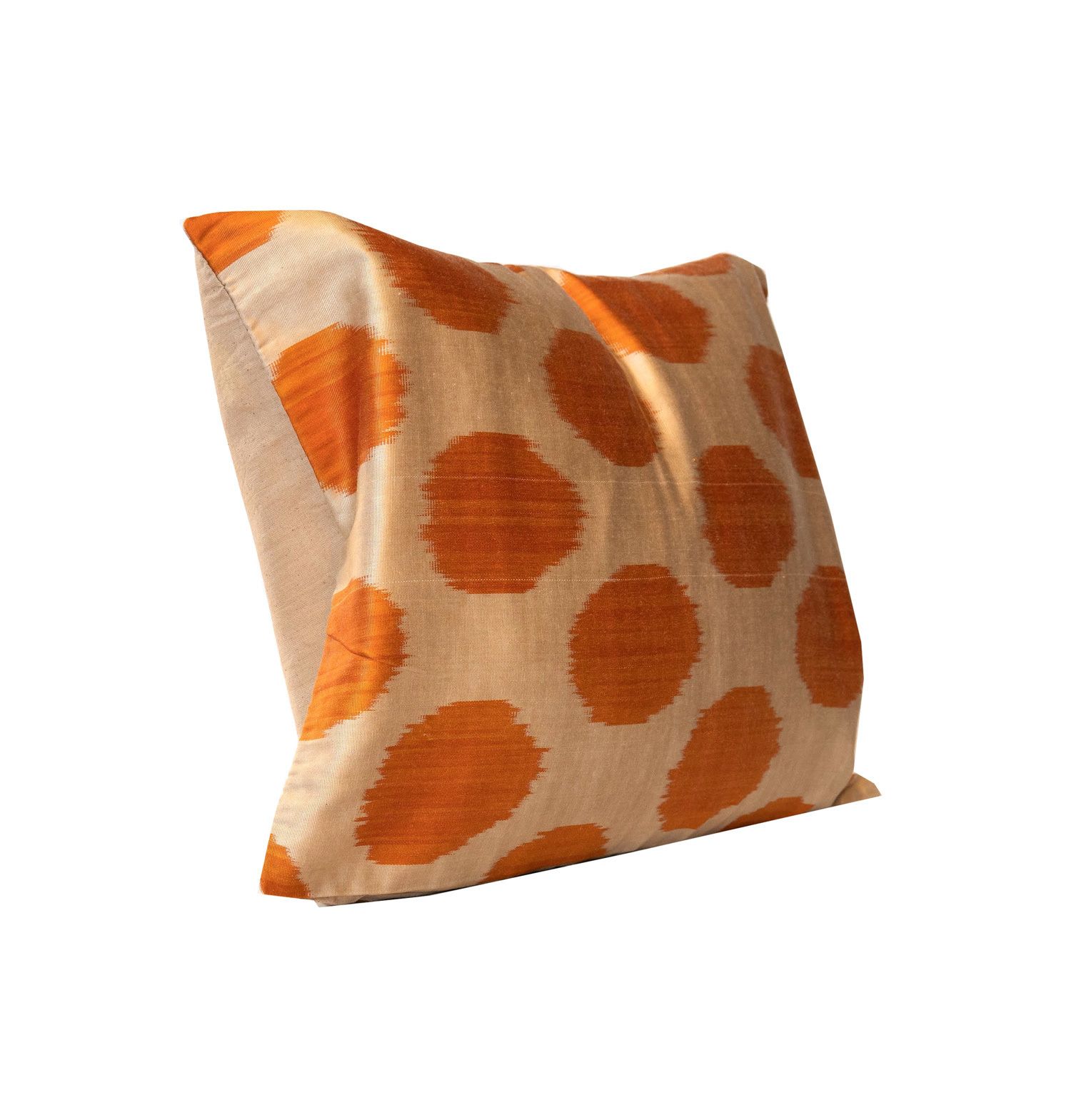 Handwoven Orange Pure Silk Ikat Style Cushion Cover, Scatter Pillow 45x45cm photo 230.0