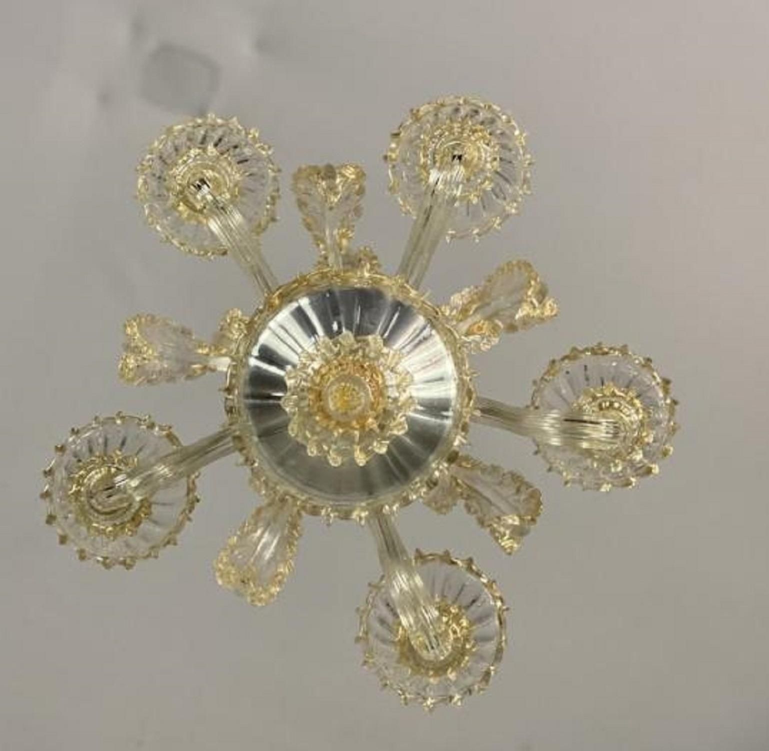 Venetian Barovier Chandelier In Gilded Murano Glass Italy 1940s photo Lighting