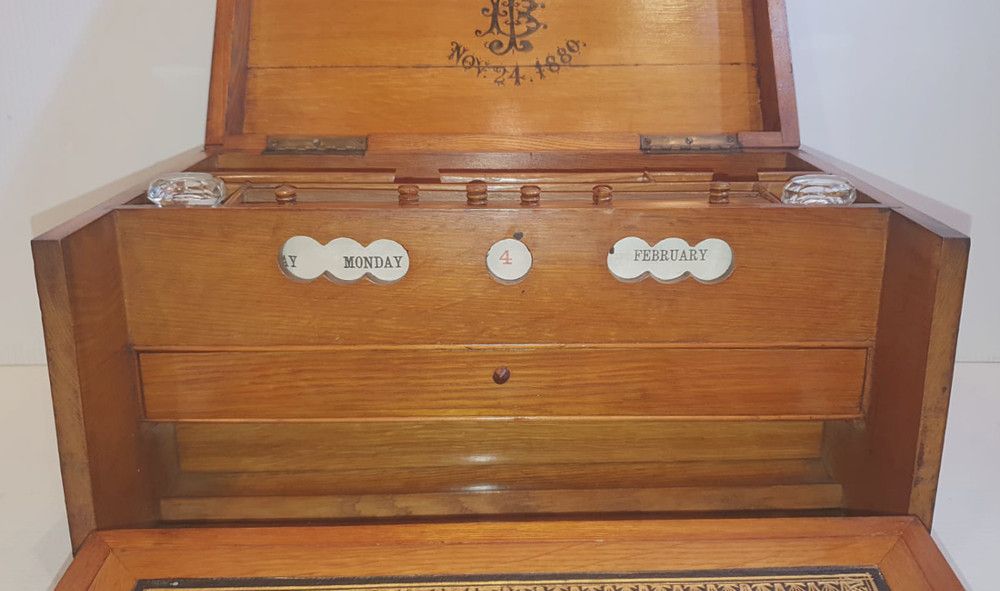 19th Century Oak Stationary Writing Box photo vinterior