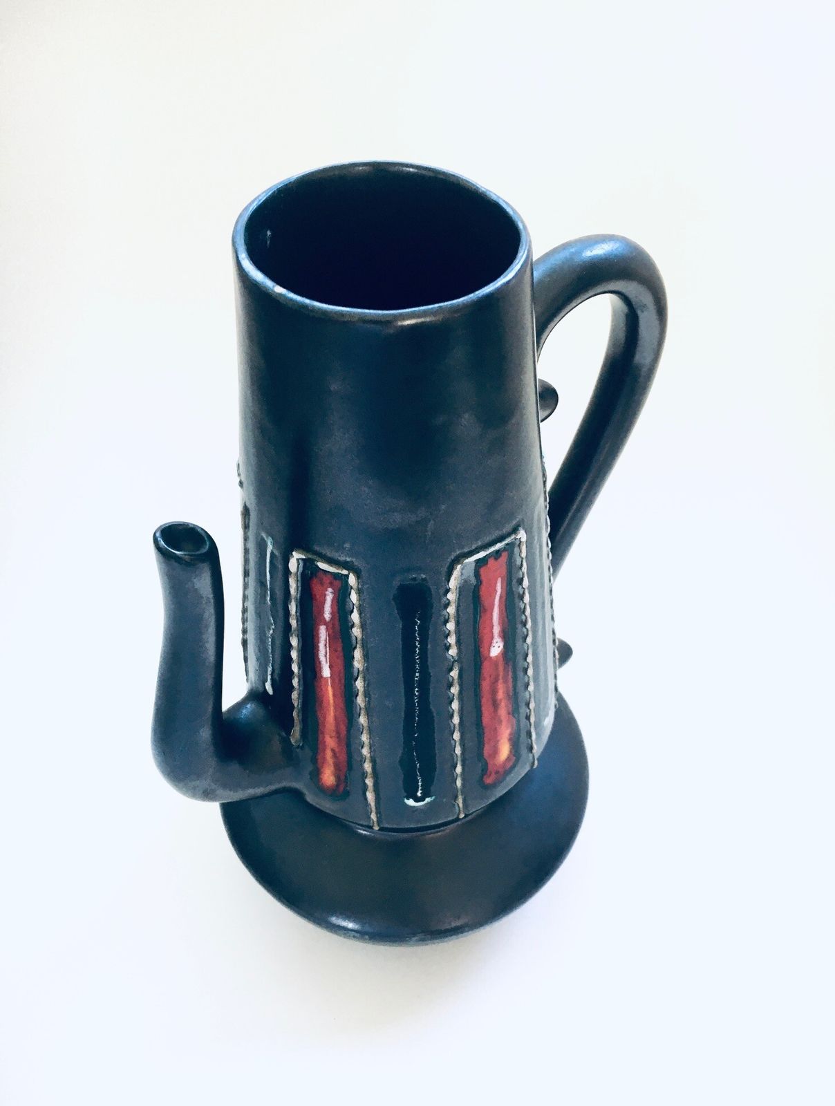 Mid Century Italiaans Design Art Pottery Zwart & Lava Keramische Karaf, Italië Ca. Jaren 1960 photo buy