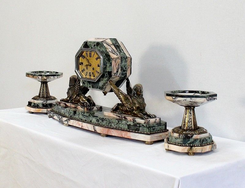 Marble And Bronze Fireplace Set, Art Deco, 1940 photo for sale