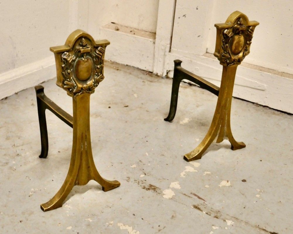 An Elegant Pair Of 19th Century Brass Andirons Or Fire Dogs photo furniture