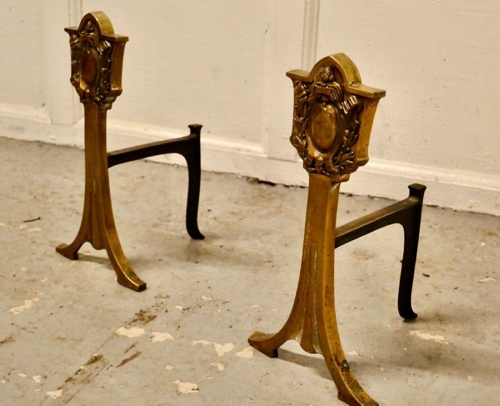 An Elegant Pair Of 19th Century Brass Andirons Or Fire Dogs photo Home Fixtures