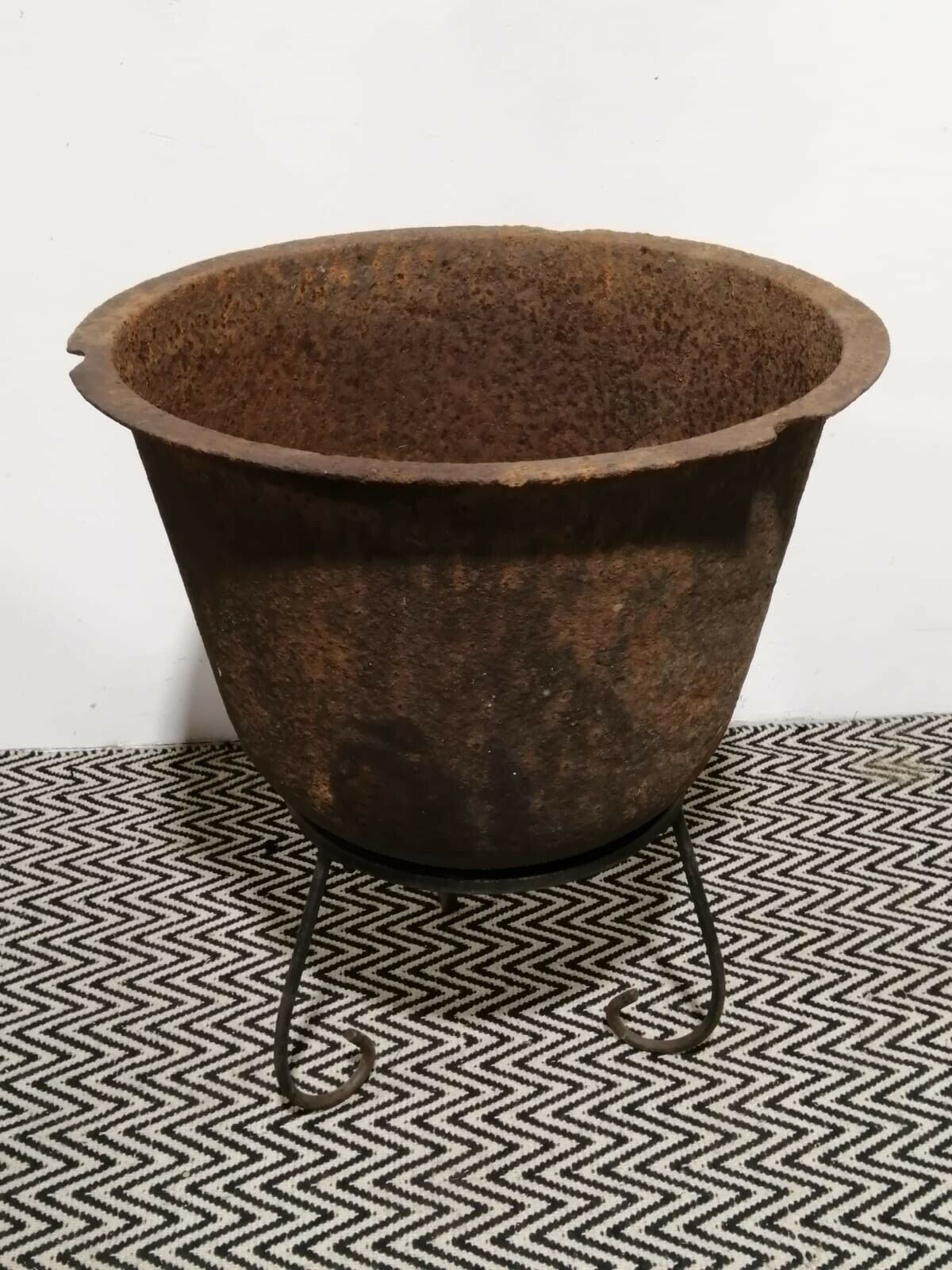 Antique Large Cast Iron Cauldron Planter On Stand Garden Architectural photo furniture